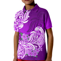 Polynesian Kid Polo Shirt Pacific Flower Mix Floral Tribal Tattoo Purple Vibe - Wonder Print Shop