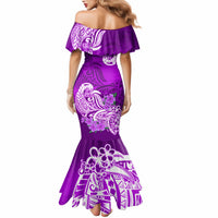 Polynesian Mermaid Dress Pacific Flower Mix Floral Tribal Tattoo Purple Vibe - Wonder Print Shop