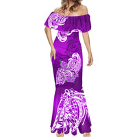 Polynesian Mermaid Dress Pacific Flower Mix Floral Tribal Tattoo Purple Vibe - Wonder Print Shop