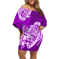 Polynesian Off Shoulder Short Dress Pacific Flower Mix Floral Tribal Tattoo Purple Vibe - Wonder Print Shop