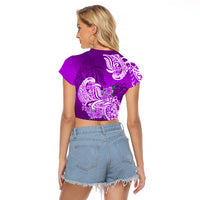 Polynesian Raglan Cropped T Shirt Pacific Flower Mix Floral Tribal Tattoo Purple Vibe - Wonder Print Shop