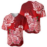 Polynesian Baseball Jersey Pacific Flower Mix Floral Tribal Tattoo Red Vibe LT9 - Wonder Print Shop