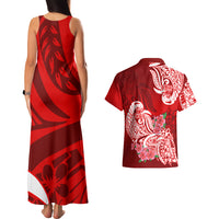 Polynesian Couples Matching Tank Maxi Dress And Hawaiian Shirt Pacific Flower Mix Floral Tribal Tattoo Red Vibe LT9 - Wonder Print Shop