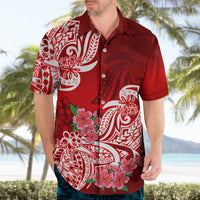 Polynesian Hawaiian Shirt Pacific Flower Mix Floral Tribal Tattoo Red Vibe - Wonder Print Shop
