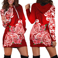 Polynesian Hoodie Dress Pacific Flower Mix Floral Tribal Tattoo Red Vibe - Wonder Print Shop