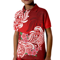Polynesian Kid Polo Shirt Pacific Flower Mix Floral Tribal Tattoo Red Vibe - Wonder Print Shop