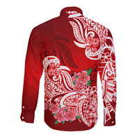 Polynesian Long Sleeve Button Shirt Pacific Flower Mix Floral Tribal Tattoo Red Vibe - Wonder Print Shop