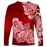 Polynesian Long Sleeve Shirt Pacific Flower Mix Floral Tribal Tattoo Red Vibe - Wonder Print Shop