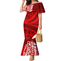 Polynesian Mermaid Dress Pacific Flower Mix Floral Tribal Tattoo Red Vibe - Wonder Print Shop