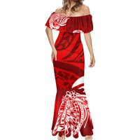 Polynesian Mermaid Dress Pacific Flower Mix Floral Tribal Tattoo Red Vibe - Wonder Print Shop