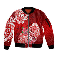 Polynesian Sleeve Zip Bomber Jacket Pacific Flower Mix Floral Tribal Tattoo Red Vibe - Wonder Print Shop