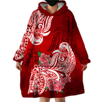 Polynesian Wearable Blanket Hoodie Pacific Flower Mix Floral Tribal Tattoo Red Vibe - Wonder Print Shop