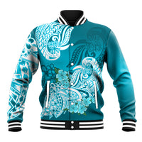 Polynesian Baseball Jacket Pacific Flower Mix Floral Tribal Tattoo Aqua Vibe LT9 - Wonder Print Shop