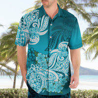 Polynesian Hawaiian Shirt Pacific Flower Mix Floral Tribal Tattoo Aqua Vibe - Wonder Print Shop