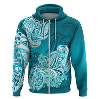 Polynesian Hoodie Pacific Flower Mix Floral Tribal Tattoo Aqua Vibe - Wonder Print Shop