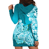 Polynesian Hoodie Dress Pacific Flower Mix Floral Tribal Tattoo Aqua Vibe - Wonder Print Shop