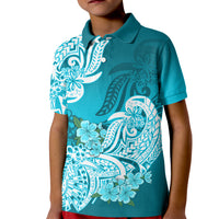 Polynesian Kid Polo Shirt Pacific Flower Mix Floral Tribal Tattoo Aqua Vibe - Wonder Print Shop
