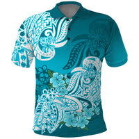 Polynesian Polo Shirt Pacific Flower Mix Floral Tribal Tattoo Aqua Vibe - Wonder Print Shop