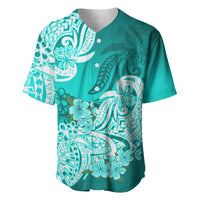 Polynesian Baseball Jersey Pacific Flower Mix Floral Tribal Tattoo Turquoise Vibe LT9 - Wonder Print Shop