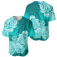 Polynesian Baseball Jersey Pacific Flower Mix Floral Tribal Tattoo Turquoise Vibe LT9 - Wonder Print Shop