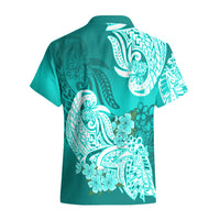 Polynesian Hawaiian Shirt Pacific Flower Mix Floral Tribal Tattoo Turquoise Vibe - Wonder Print Shop