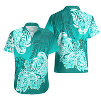 Polynesian Hawaiian Shirt Pacific Flower Mix Floral Tribal Tattoo Turquoise Vibe - Wonder Print Shop