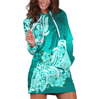 Polynesian Hoodie Dress Pacific Flower Mix Floral Tribal Tattoo Turquoise Vibe - Wonder Print Shop