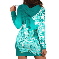 Polynesian Hoodie Dress Pacific Flower Mix Floral Tribal Tattoo Turquoise Vibe - Wonder Print Shop