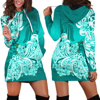 Polynesian Hoodie Dress Pacific Flower Mix Floral Tribal Tattoo Turquoise Vibe - Wonder Print Shop