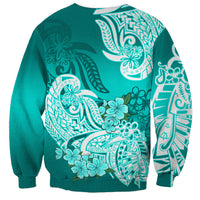 Polynesian Sweatshirt Pacific Flower Mix Floral Tribal Tattoo Turquoise Vibe - Wonder Print Shop