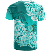Polynesian T Shirt Pacific Flower Mix Floral Tribal Tattoo Turquoise Vibe - Wonder Print Shop