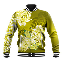 Polynesian Baseball Jacket Pacific Flower Mix Floral Tribal Tattoo Yellow Vibe LT9 - Wonder Print Shop