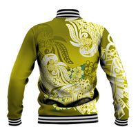 Polynesian Baseball Jacket Pacific Flower Mix Floral Tribal Tattoo Yellow Vibe LT9 - Wonder Print Shop