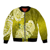 Polynesian Bomber Jacket Pacific Flower Mix Floral Tribal Tattoo Yellow Vibe LT9 - Wonder Print Shop