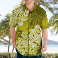 Polynesian Hawaiian Shirt Pacific Flower Mix Floral Tribal Tattoo Yellow Vibe - Wonder Print Shop