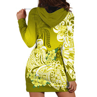 Polynesian Hoodie Dress Pacific Flower Mix Floral Tribal Tattoo Yellow Vibe - Wonder Print Shop