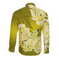 Polynesian Long Sleeve Button Shirt Pacific Flower Mix Floral Tribal Tattoo Yellow Vibe - Wonder Print Shop