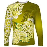 Polynesian Long Sleeve Shirt Pacific Flower Mix Floral Tribal Tattoo Yellow Vibe - Wonder Print Shop