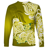Polynesian Long Sleeve Shirt Pacific Flower Mix Floral Tribal Tattoo Yellow Vibe - Wonder Print Shop