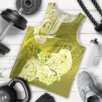 Men's yellow-green tank top with white Polynesian floral tribal print