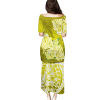 Polynesian Puletasi Pacific Flower Mix Floral Tribal Tattoo Yellow Vibe - Wonder Print Shop
