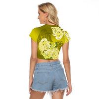 Polynesian Raglan Cropped T Shirt Pacific Flower Mix Floral Tribal Tattoo Yellow Vibe - Wonder Print Shop