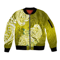 Polynesian Sleeve Zip Bomber Jacket Pacific Flower Mix Floral Tribal Tattoo Yellow Vibe - Wonder Print Shop