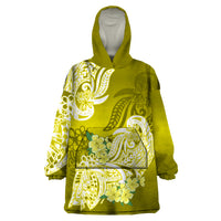 Polynesian Wearable Blanket Hoodie Pacific Flower Mix Floral Tribal Tattoo Yellow Vibe - Wonder Print Shop