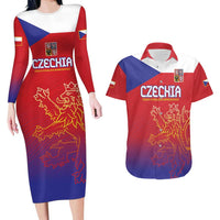 Custom Czech Republic Couples Matching Long Sleeve Bodycon Dress and Hawaiian Shirt Unique Double Tailed Lion LT9 - Wonder Print Shop