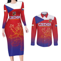 Custom Czech Republic Couples Matching Long Sleeve Bodycon Dress and Long Sleeve Button Shirt Unique Double Tailed Lion LT9 - Wonder Print Shop