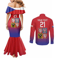 Custom Czech Republic Couples Matching Mermaid Dress and Long Sleeve Button Shirt Unique Double Tailed Lion