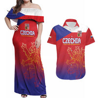 Custom Czech Republic Couples Matching Off Shoulder Maxi Dress and Hawaiian Shirt Unique Double Tailed Lion LT9 - Wonder Print Shop
