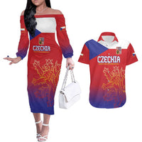 Custom Czech Republic Couples Matching Off The Shoulder Long Sleeve Dress and Hawaiian Shirt Unique Double Tailed Lion LT9 - Wonder Print Shop
