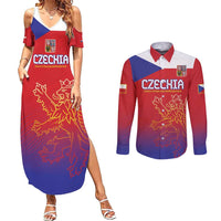 Custom Czech Republic Couples Matching Summer Maxi Dress and Long Sleeve Button Shirt Unique Double Tailed Lion LT9 - Wonder Print Shop